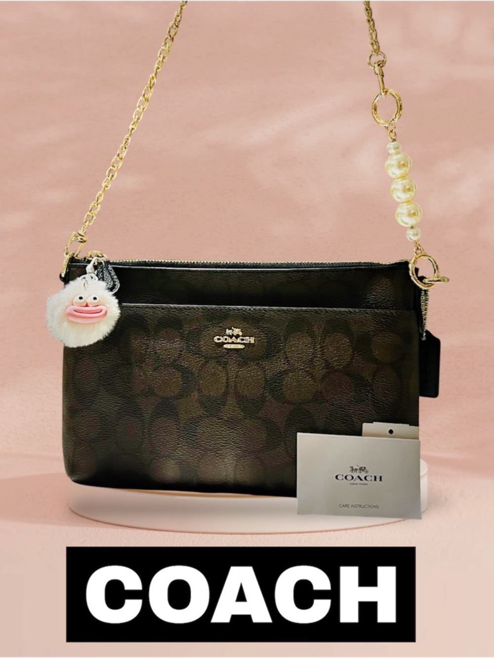 Rare Coach Y2K soho shoulder Bag Brown and Black Signature Pearl-Accent - Picture 15 of 16